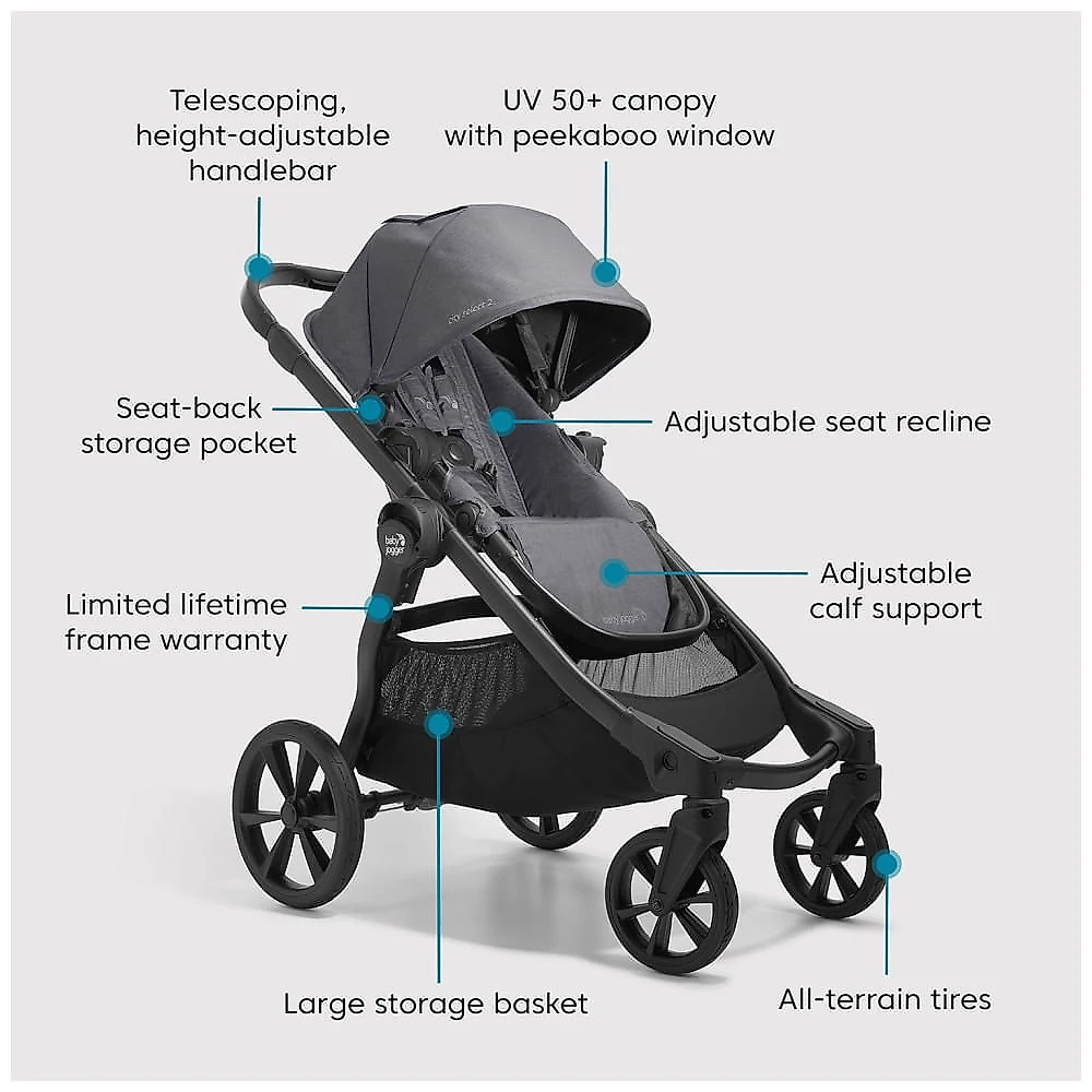 Carrinho de Bebê Modular Completo com Dobragem Compacta e Mais de 24 Configurações, Baby Jogger City Select, Cinza Escuro