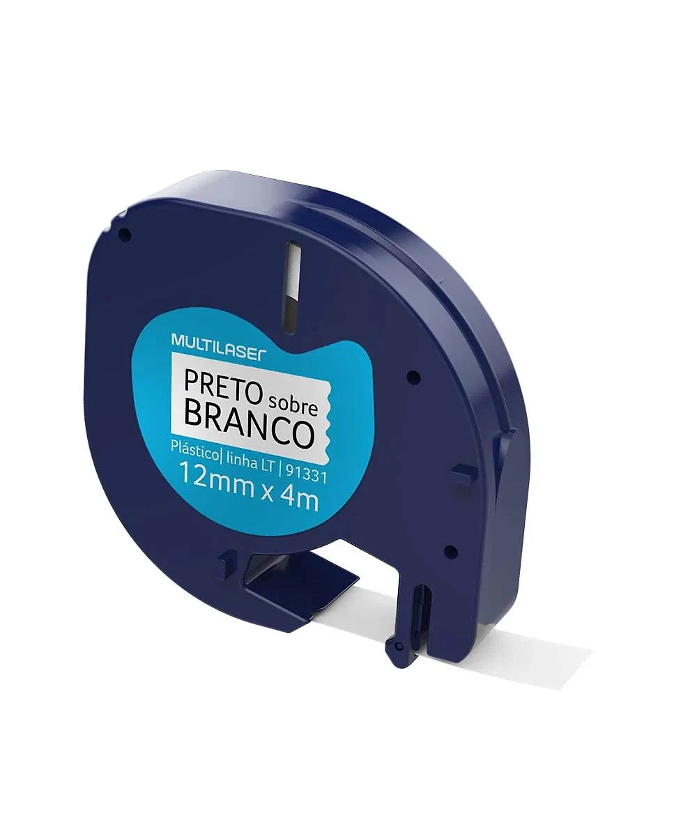 Fita para Rotulador Multilaser RF025 Preto sobre Branco Plástica 12MM