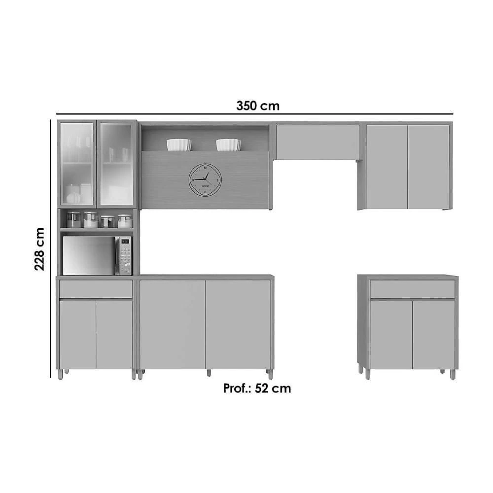 Cozinha Modulada Nesher Condessa Condessa 6 Peças (3aéreos+2balcões+1paneleiro) C6p93 Carvalho-cinza - Nesher