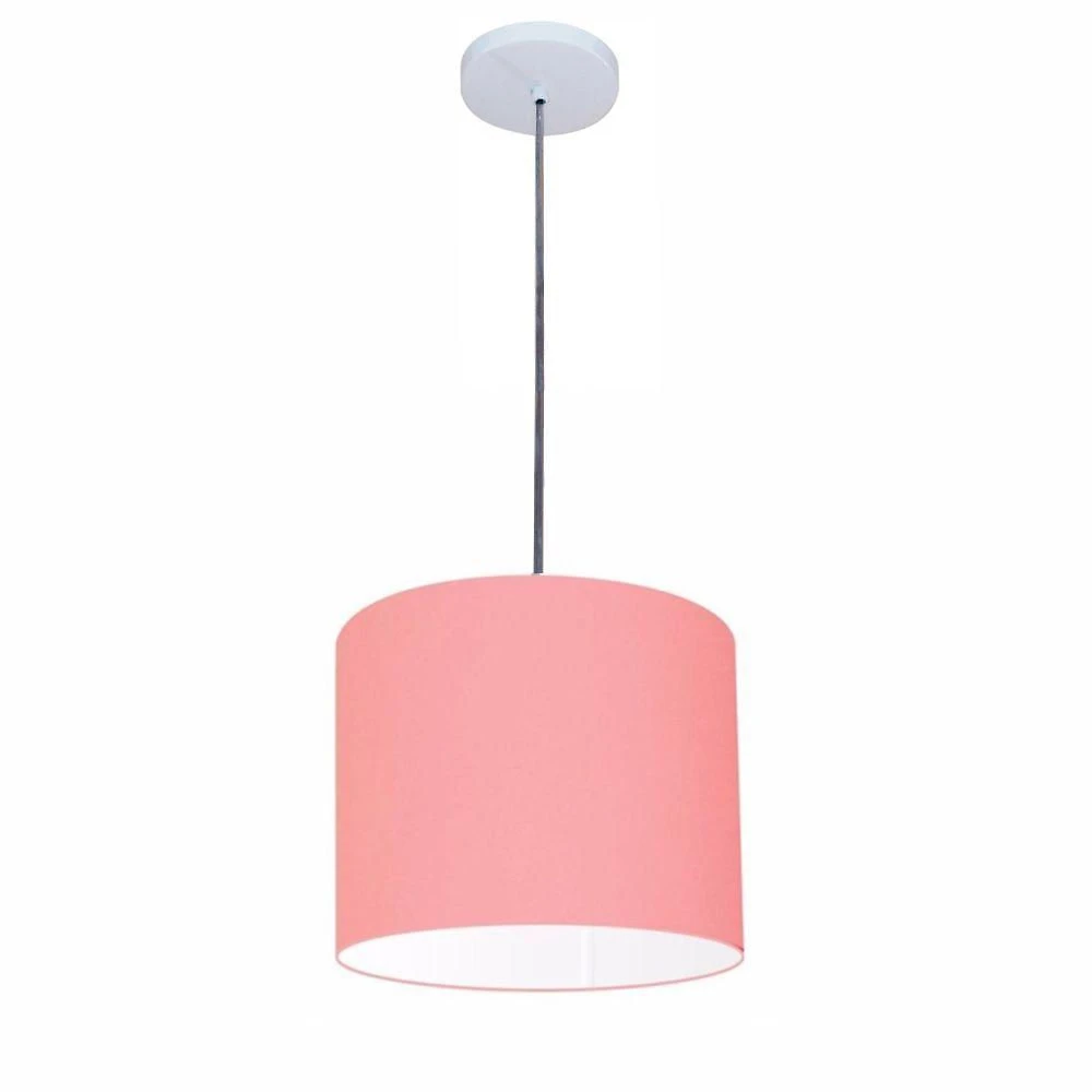 Lustre Luminária Pendente Vivare Free Lux Pe-4105br Cúpula Em Tecido 20x22cm Rosa-tela Canopla Branca E Fio Cristal