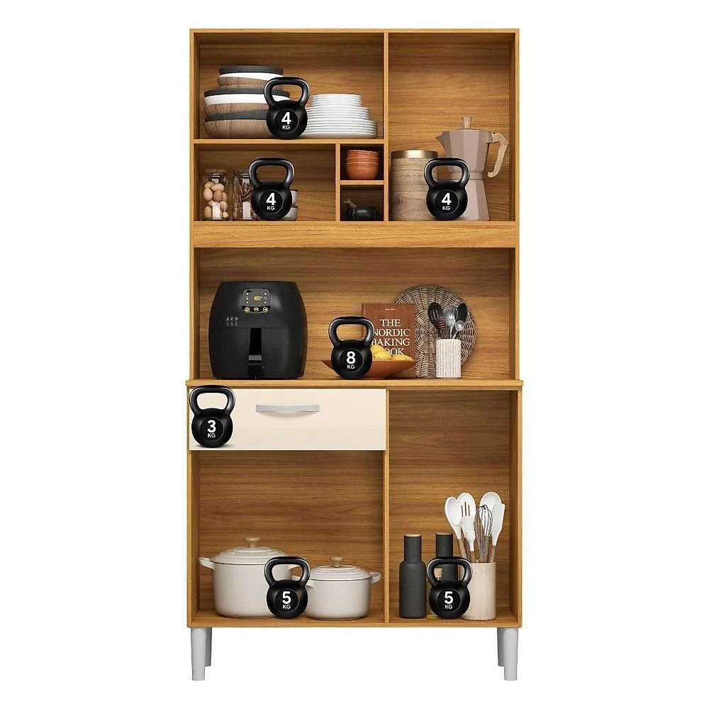 Cozinha Compacta 4 Portas 1 Gaveta Malta Cinamon/Off-White