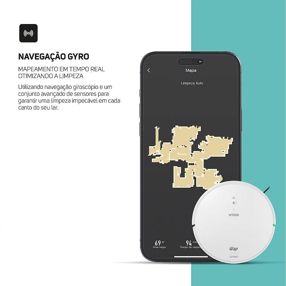 Robô Aspirador de Pó WAP Robot W1000 2400PA 160 Min Função MOP e Controle App Branco Bivolt