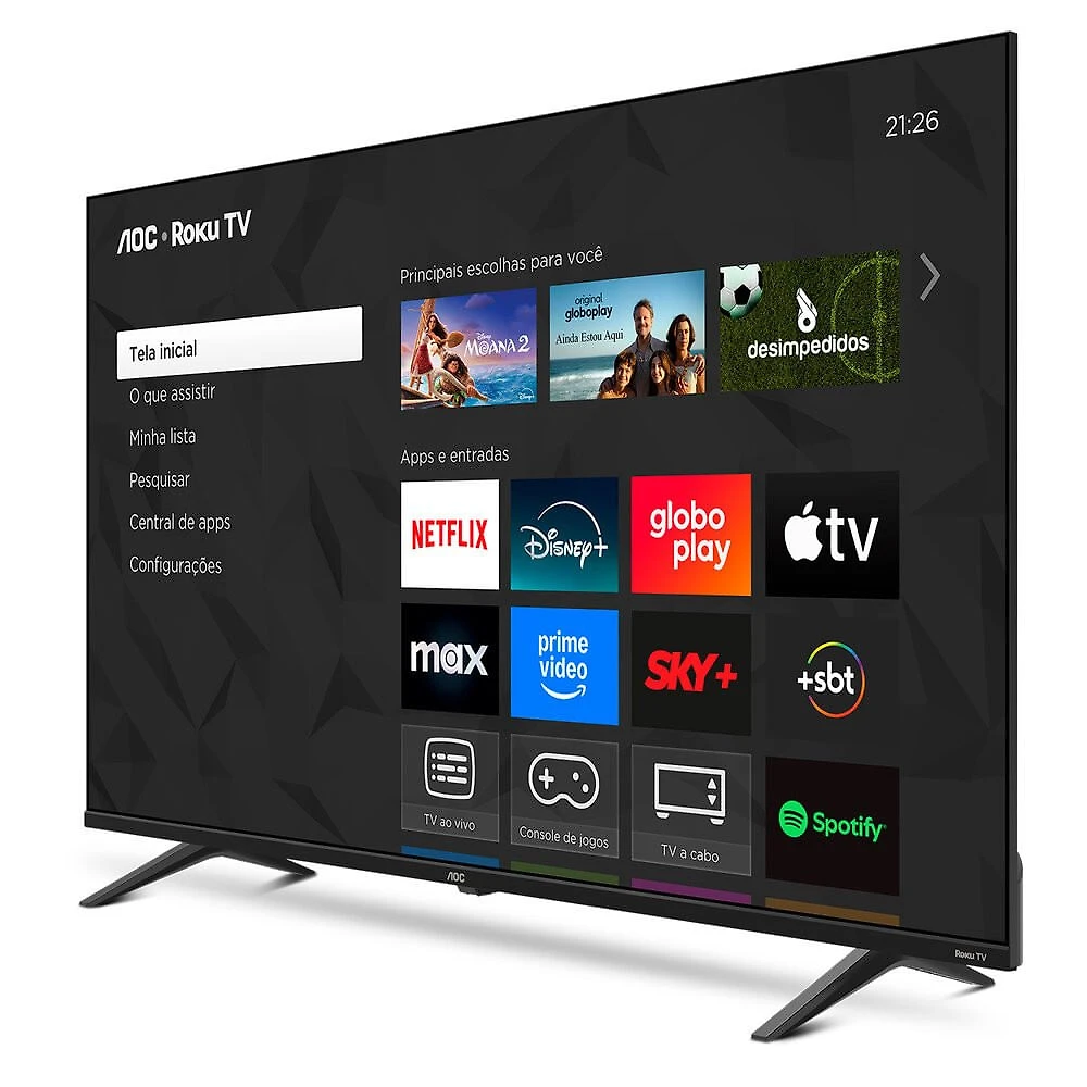 Smart TV AOC 50 Polegadas, DLED, 4K, Roku TV - 50U7045/78G Preto - Bivolt
