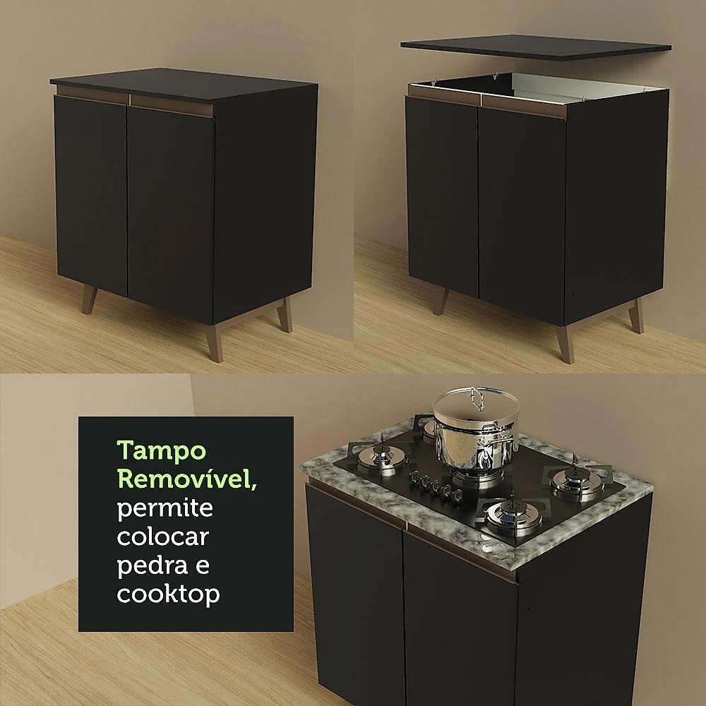 Cozinha completa de canto madesa reims 462001 com armário e balcão - preto