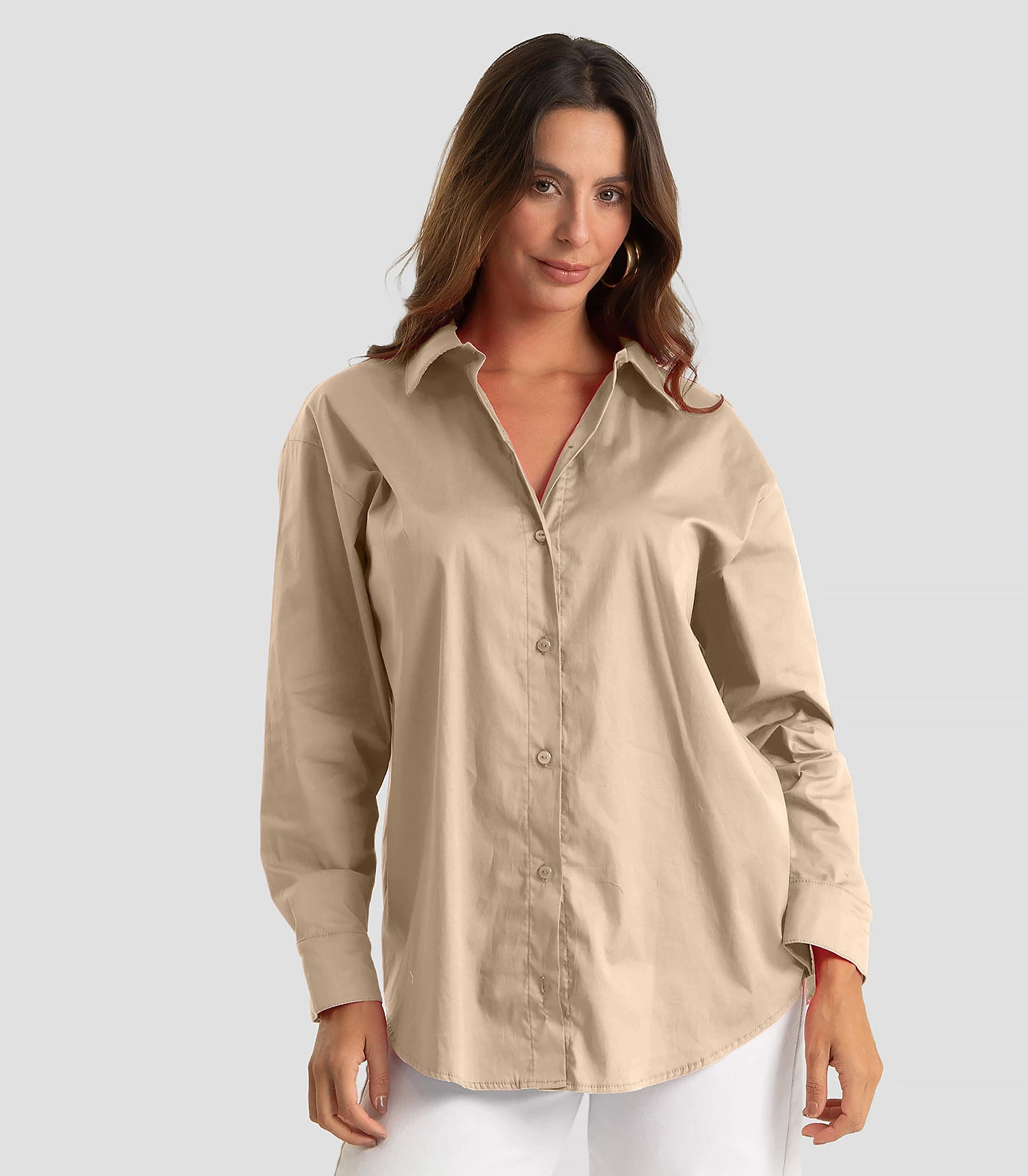Camisa Feminina Aberta E Laços nas Costas Dianna Bege
