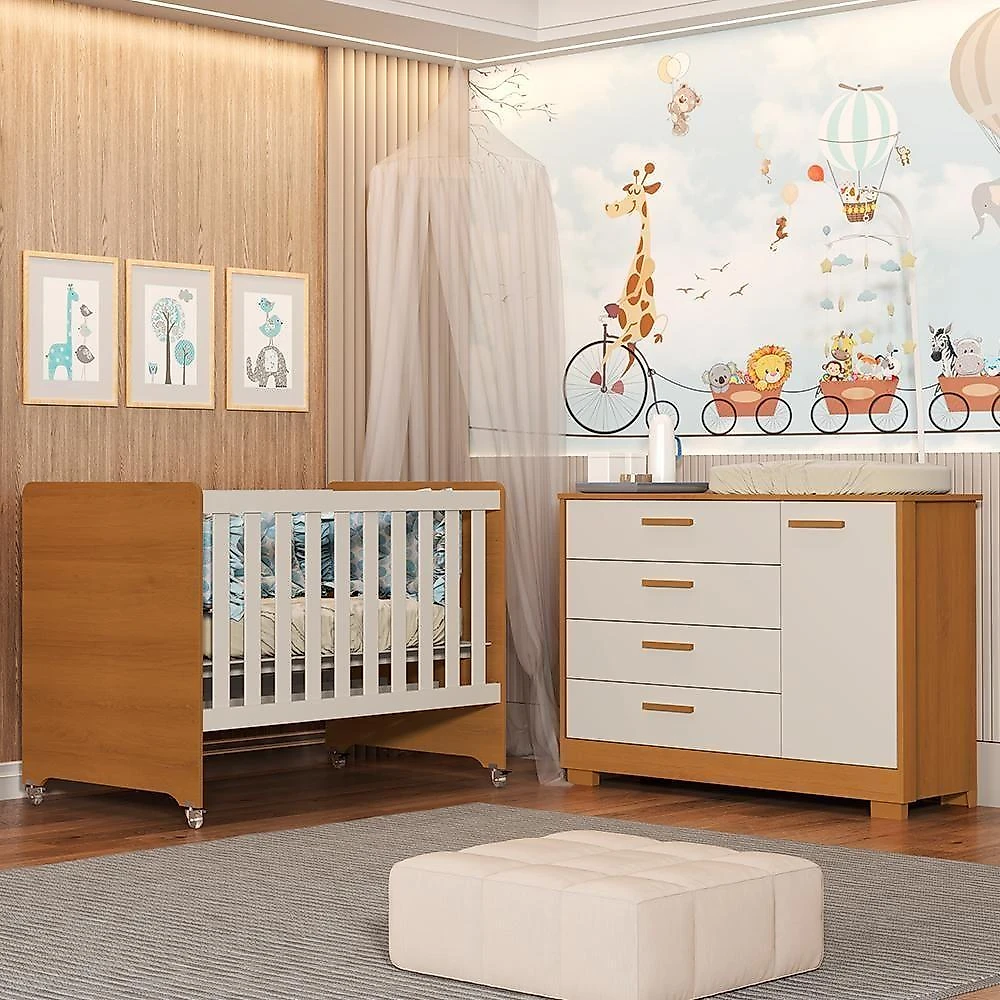 Jogo De Quarto Infantil Cômoda Zaki E Berço Evolution Areia Fosco-savana - Reller Móveis Areia Fosco-savana