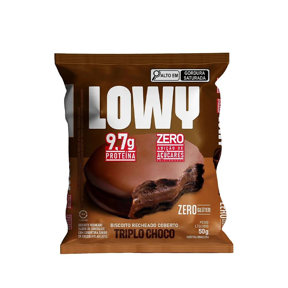 Biscoito Lowy 9,7g de Proteína Zero Açúcar Triplo Choco 50g