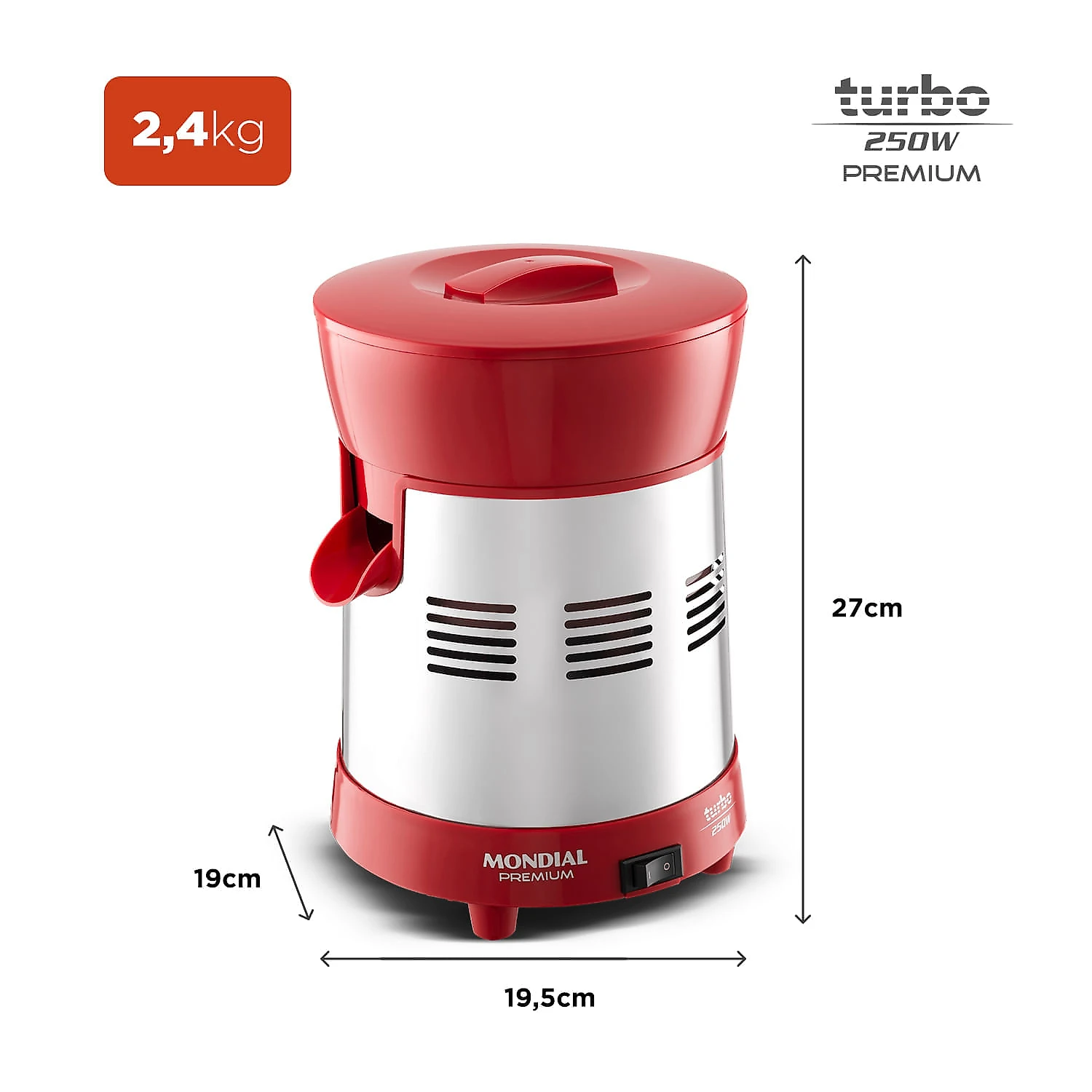 Extrator Mondial Turbo Premium E-24 EXTRATOR-BIV-VERMELHO/INOX