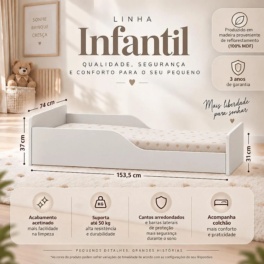 Quarto Infantil Completo com Minicama Montessoriana e Colchão Incluso Ternura Multimóveis MP4900 Off White