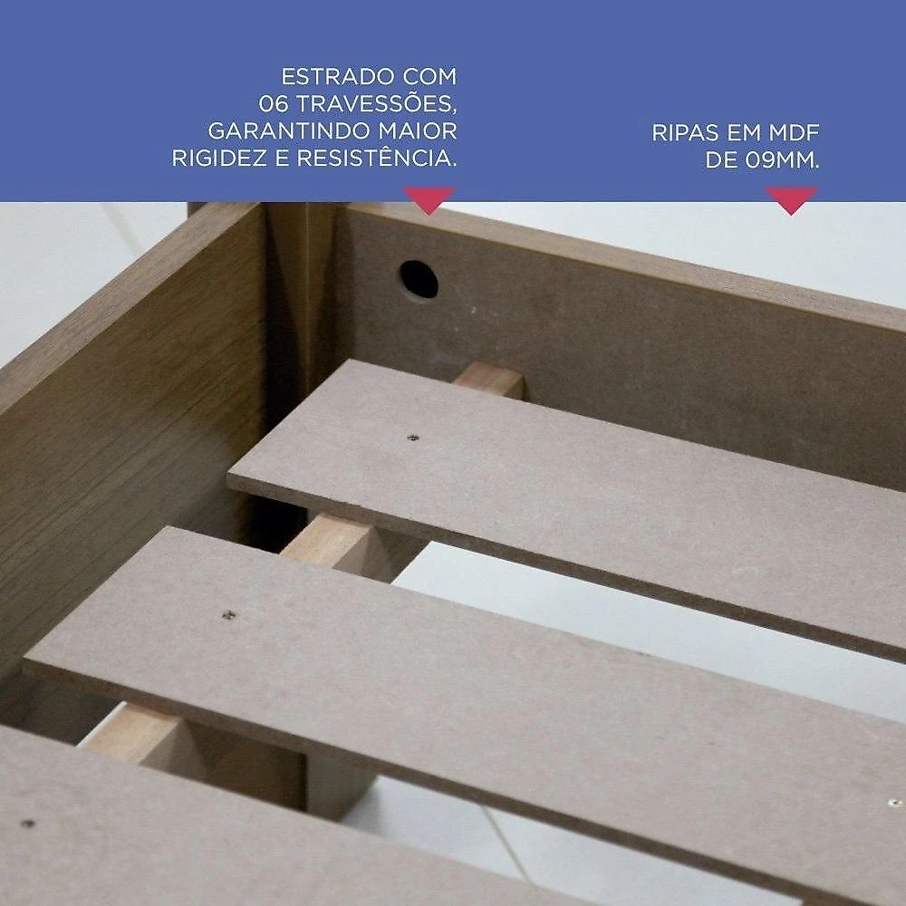 Cama Solteiro Premium Plus 100% MDF Castanho Com Off White