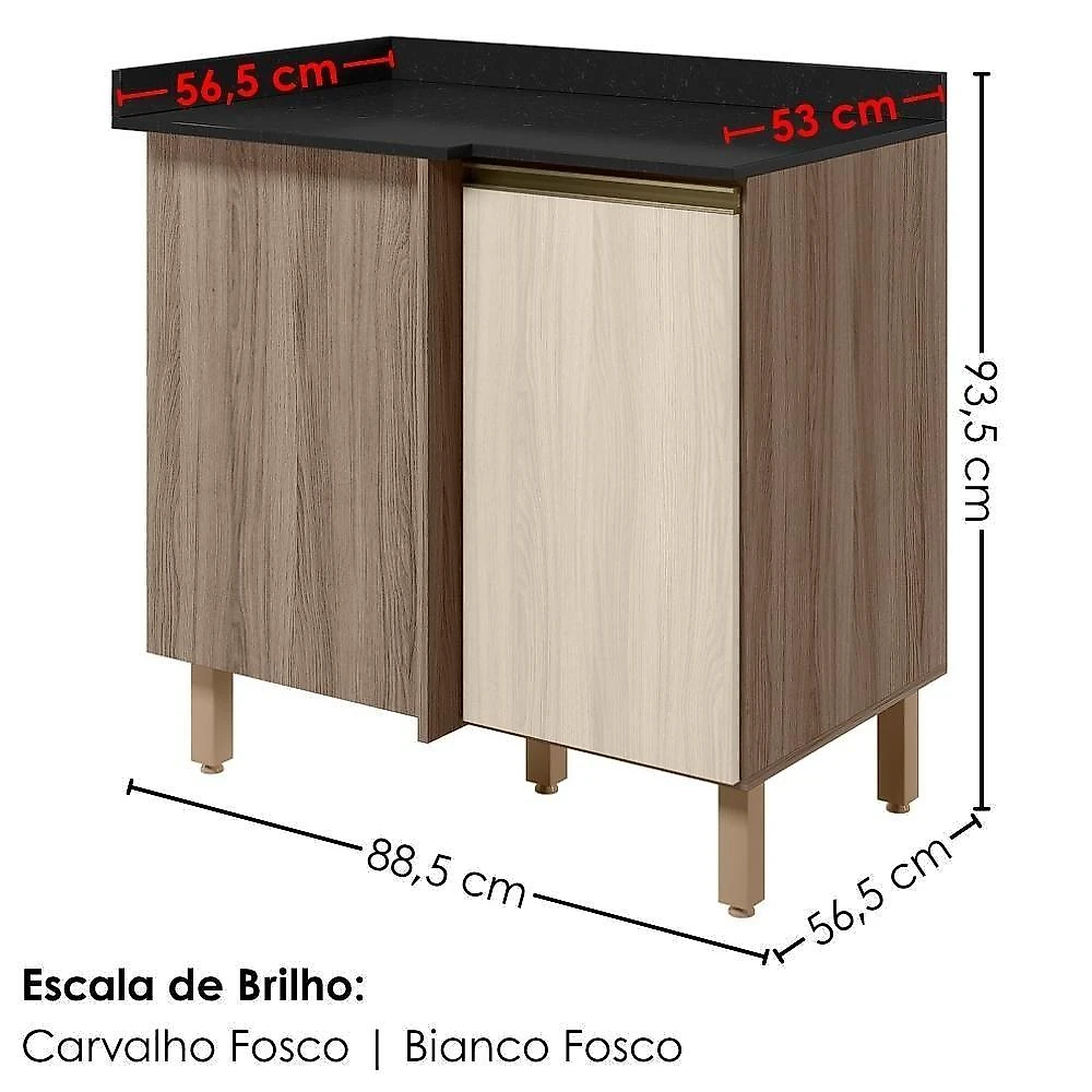 Balcão de Canto com Tampo Kali Premium 1 Porta 1 Prateleira MDF 88.5CM Carvalho Toq Bianco Nicioli webcontinental-7899665068974