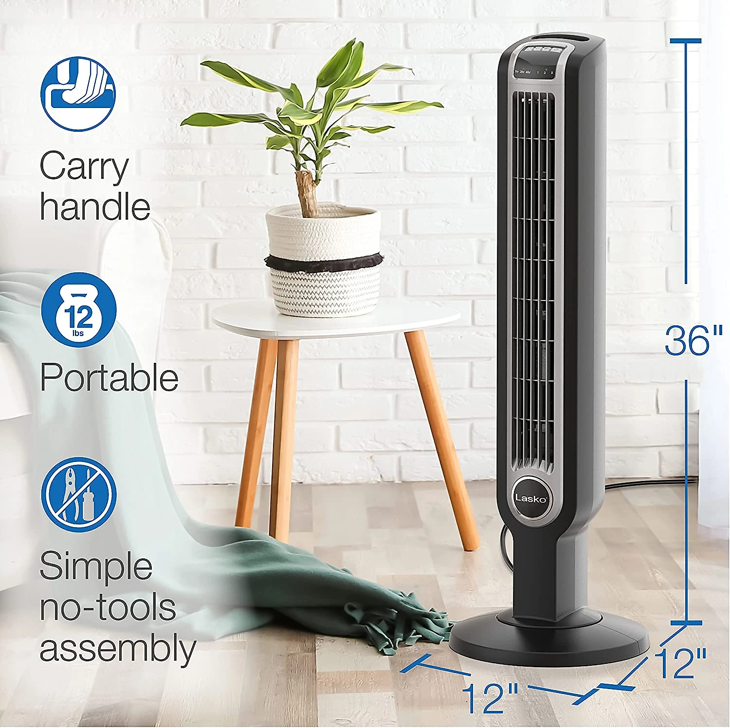 Lasko 2511 36 Oscillating 3Speed Tower Remote Control Household Fans 36 Inch Black