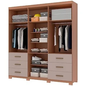 Guarda-Roupa Casal Bartira Santiago 6 Portas de Bater 6 Gavetas Externas MDP - 209,2cm de Largura Avelã/Capuccino