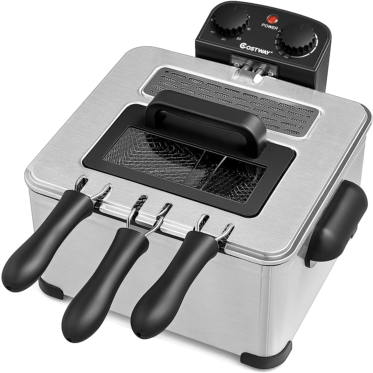 COSTWAY Fritadeira Elétrica Industrial a Óleo 5L com C ontrole de Temperatura 1700W110V Aço Inox