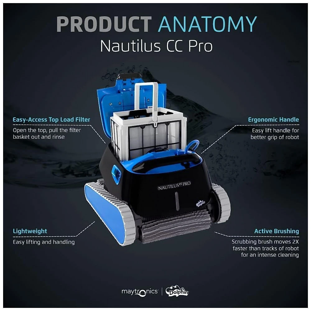 Robô Aspirador para Piscinas Dolphin Nautilus CC Pro Wi-Fi, Preto, Escovação Ativa, Navegação Inteligente, Cesto Filtro Top-Load, Modelo 2025﻿