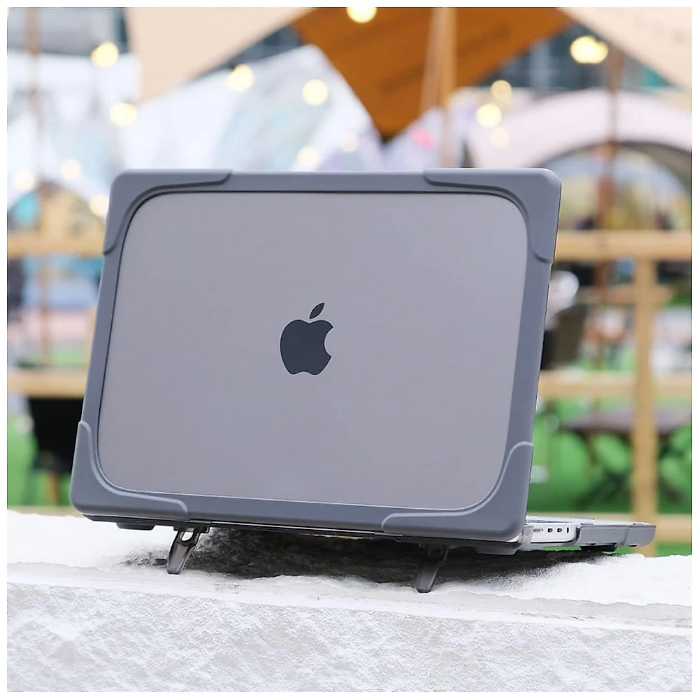 Capa Rígida Batianda MacBook Pro 16" Cinza – Modelos A3403, A3186, A2991, A2780, A2485 com Suporte Dobrável