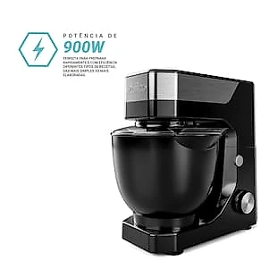 Batedeira Planetária Philco PBP90A 5L 900W Tampa Antirrespingo 12 Velocidades Preta 110V