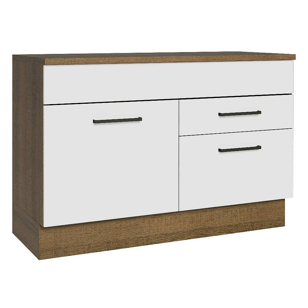Balcão de pia armário de cozinha 1 porta e 2 gavetas (com tampo) rustic agata madesa rustic/branco