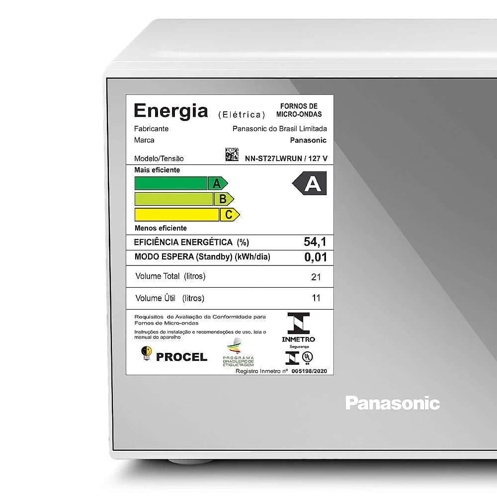 Microondas Panasonic Tecnologia Pega Fácil 21L Branco Espelhado - ST27LWRU 110v