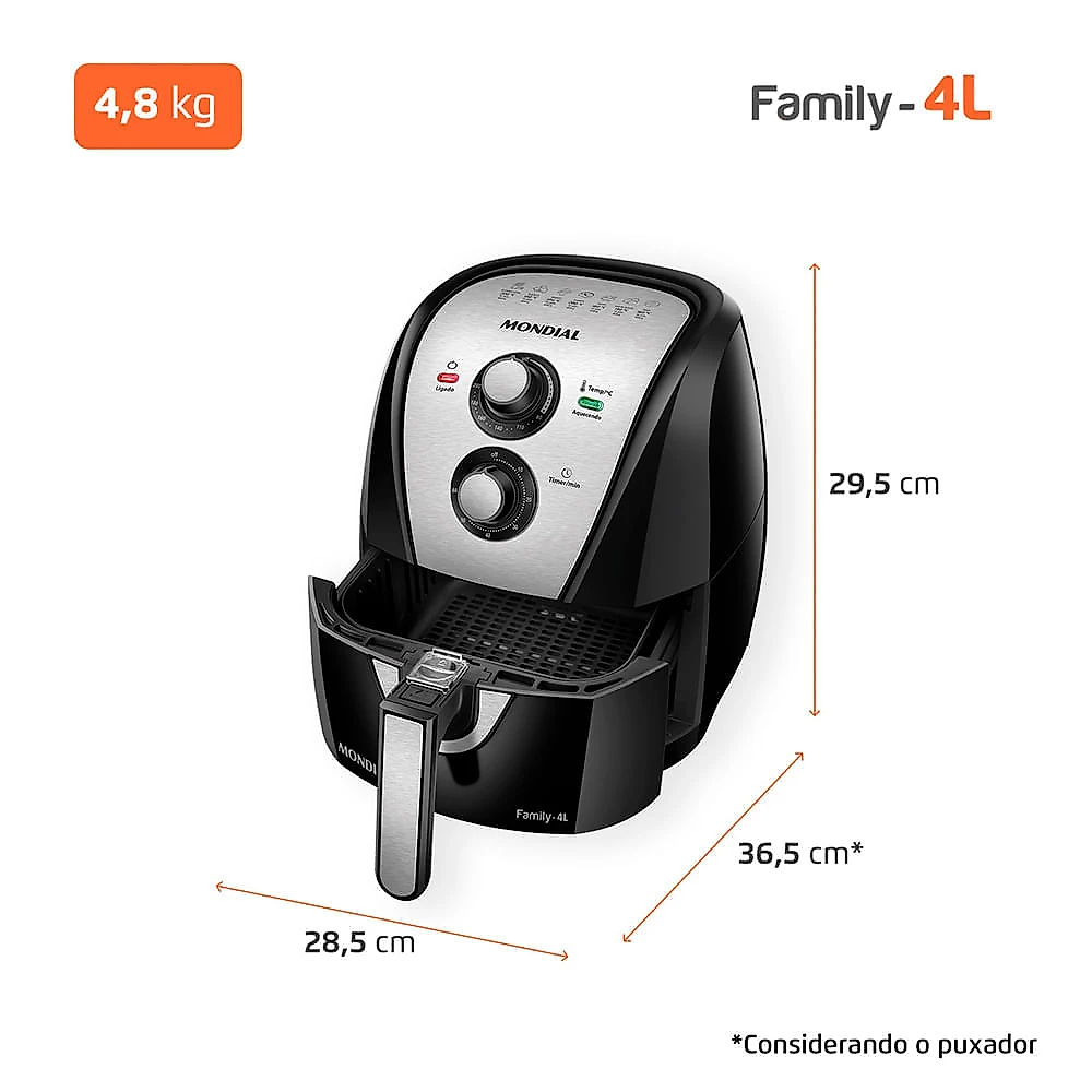 Fritadeira Sem Óleo Com Divisória Air Fryer 4L Mondial Preto/Inox 1500W - AFD-40-BI 110