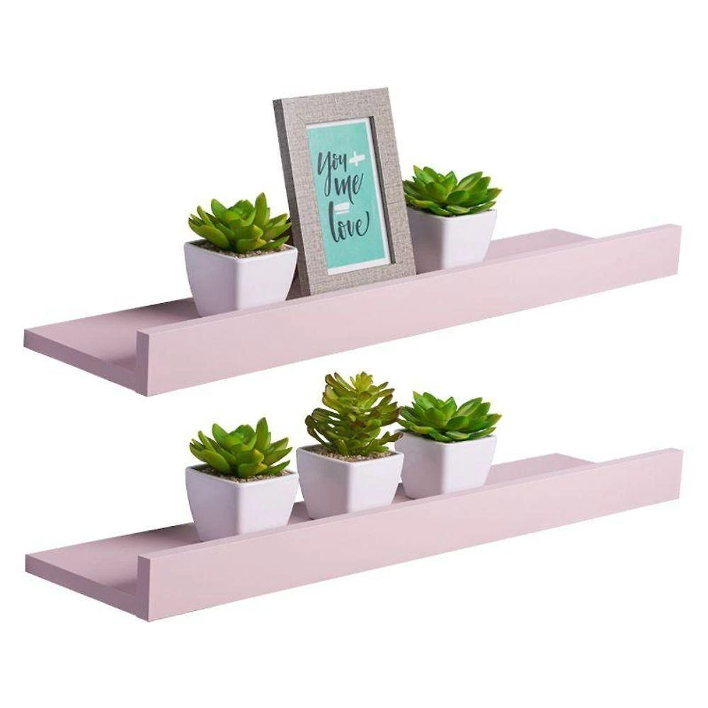 Prateleira Kit 2 Porta Quadros 80X10CM MDP Suporte Invisível Moderno Sala Rosa Claro Mercado