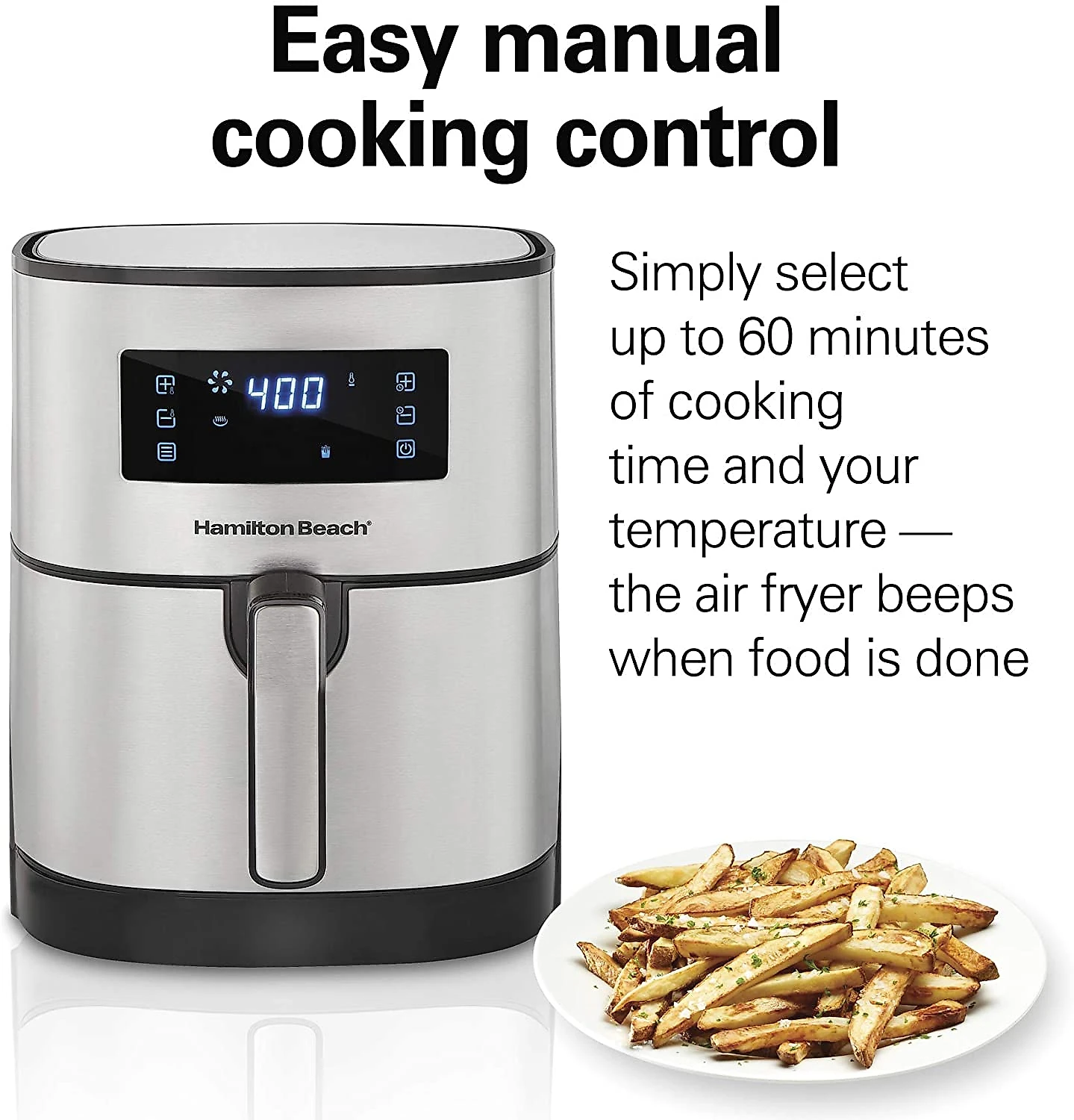 Hamilton Beach 53 Quart Digital Air Fryer Oven with 8 Presets Easy to Clean Nonstick Basket Black 35075