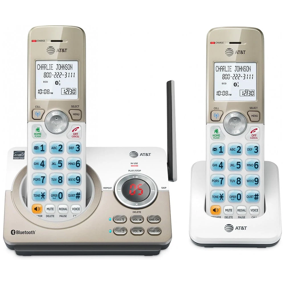 Telefone Sem Fio Residencial AT&T DL72219 DECT 6.0 Branco com 2 Handsets, Tela Retroiluminada 1,8", Bloqueio de Chamadas Inteligente