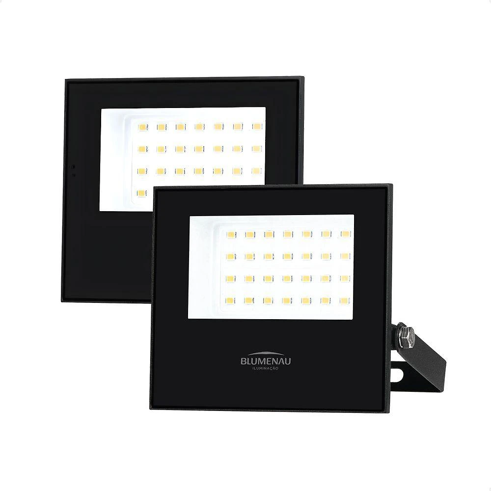 Kit 2 Refletor LED Slim 50W 3000K Amarelo Quente Bivolt Preto Blumenau Iluminação