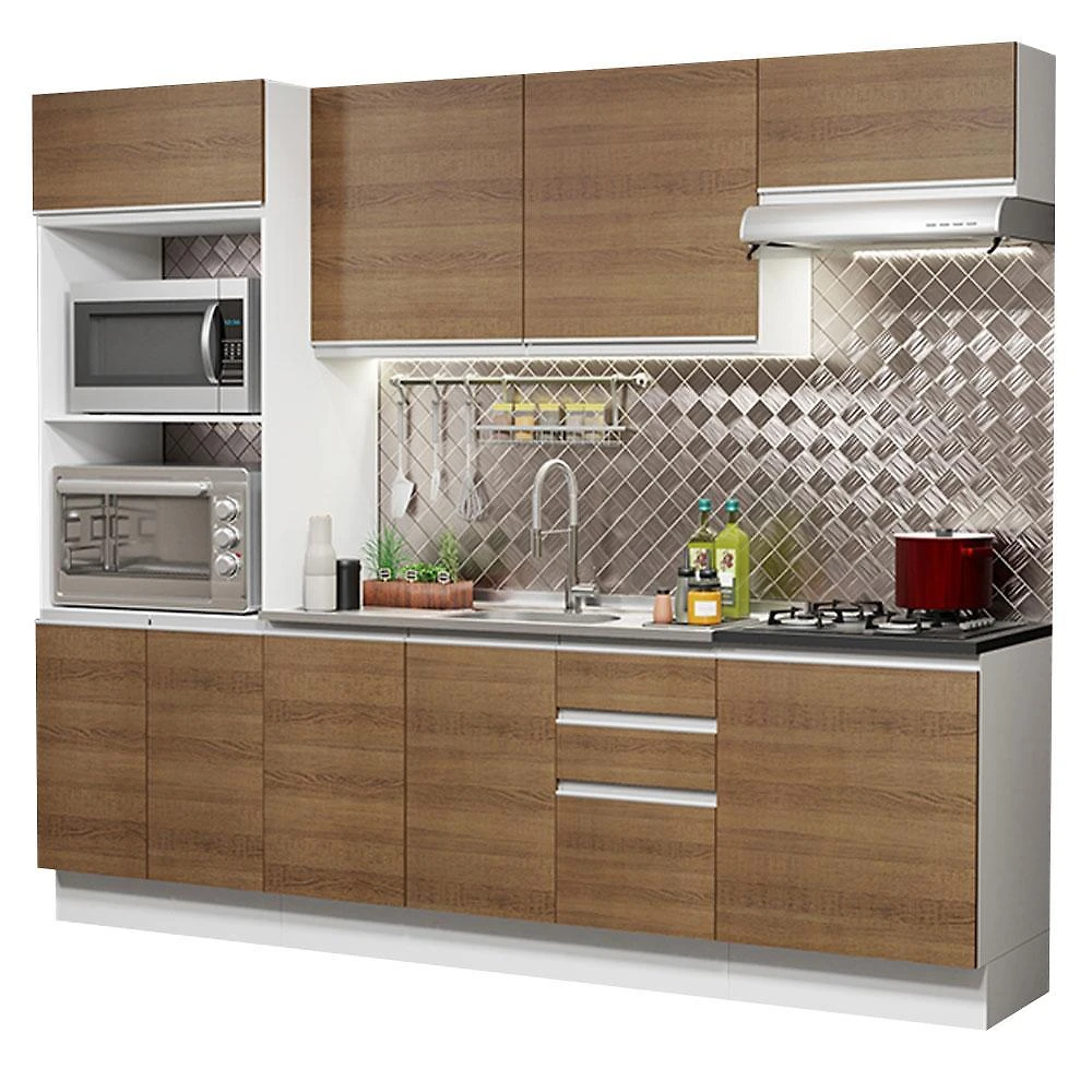 Cozinha completa 100% mdf madesa acordes 250003 com armário e balcão - branco/rustic