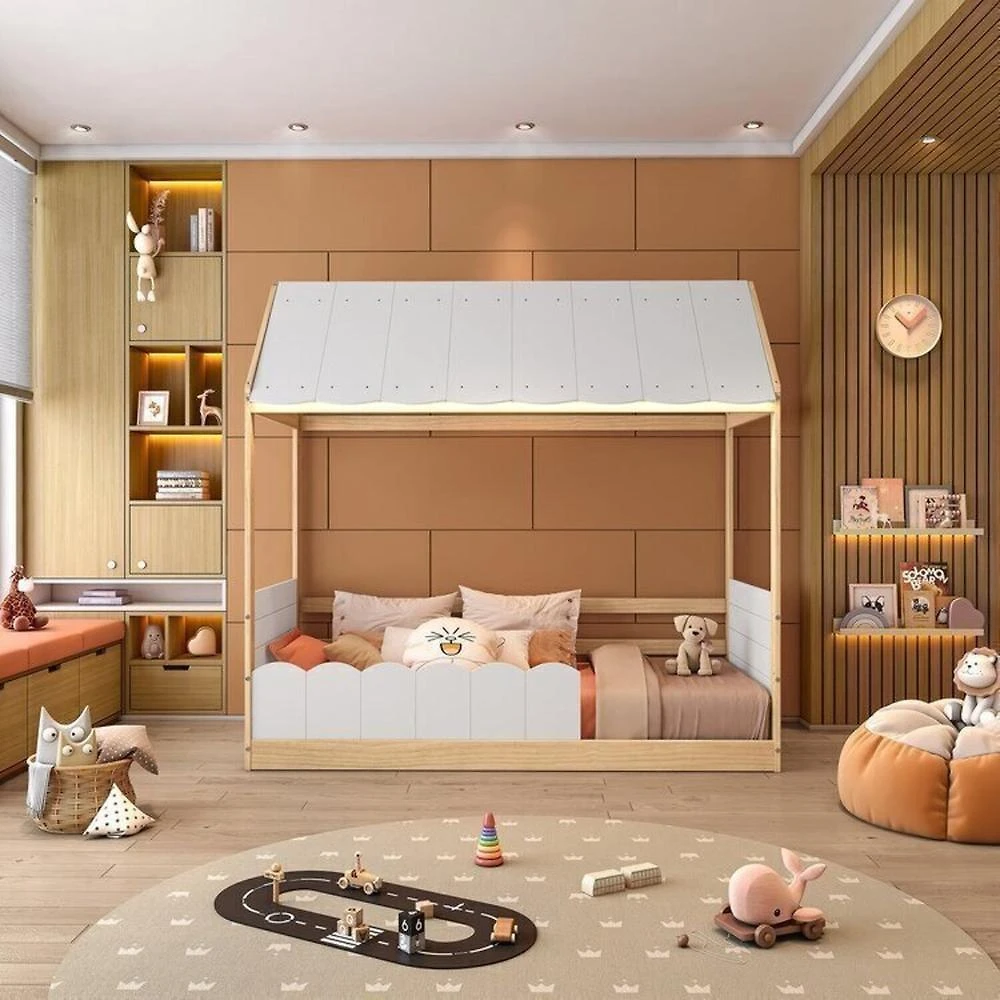 Cama Montessoriana Casinha com Led e grade New Garden Casatema MadeiraOriginals