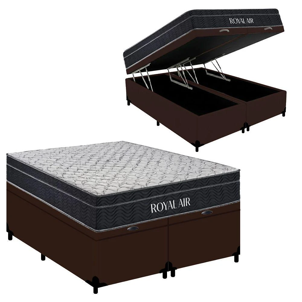 Cama Box com Baú Queen Royal Air Pillow Top Molas Ensacadas Marrom Royal