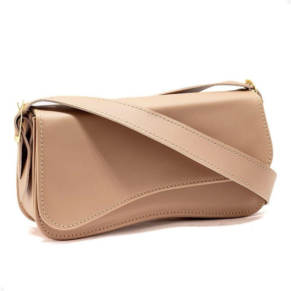 Bolsa Feminina Baguete De Ombro Aba Irregular Boho Chic Bege Escuro