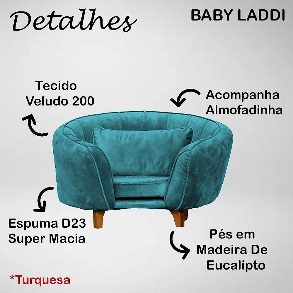 Poltrona Cama Caminha Pet Baby Laddi Veludo Turquesa Dvinn Turquesa