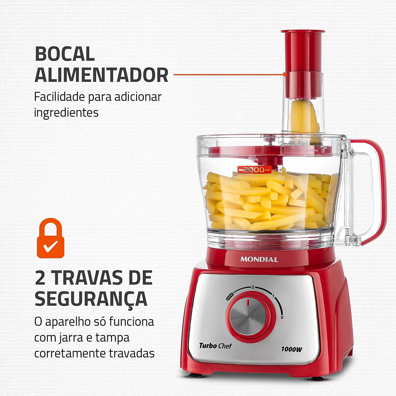 Multiprocessador Turbo Chef 5 em 1 Mondial MPN-01-R MULTIPROCESSADOR MPN-01-R 127V/60HZ .