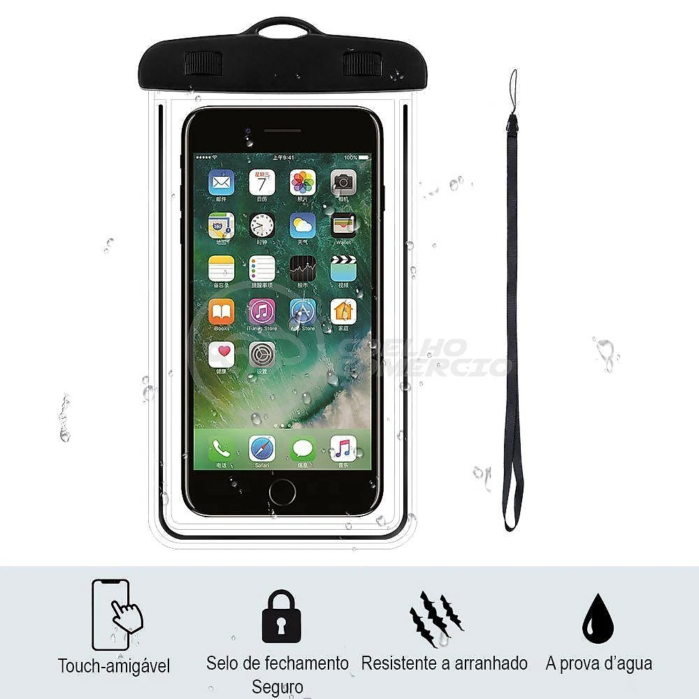 Capa Bolsa A Prova Dágua Impermeável Universal Para Celular - Preto