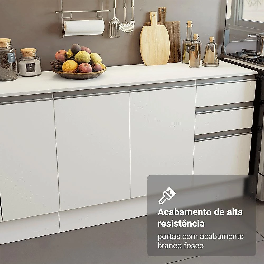 Armário de Cozinha Completa 100% MDF 310 cm Smart 02 Branco