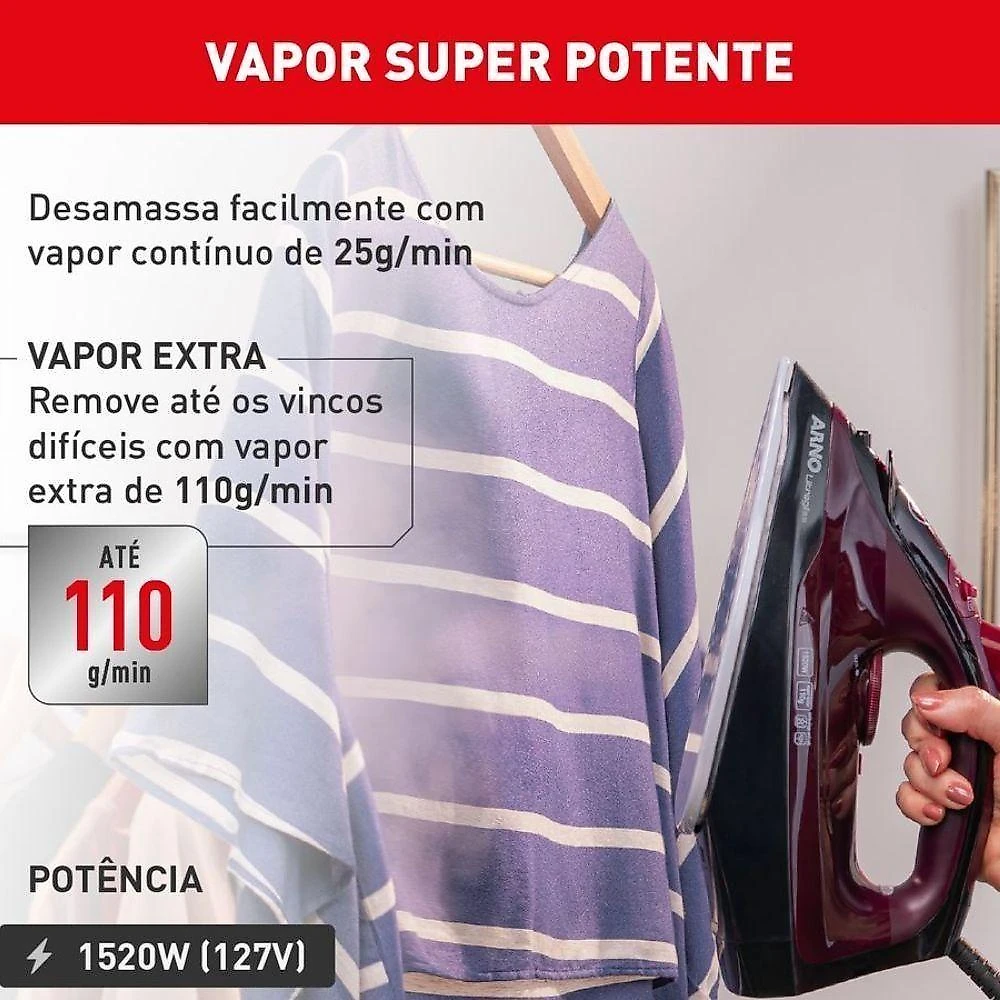 Ferro a Vapor Arno Ultragliss FMV 1200W Base Durilium Airglide Vinho 110V