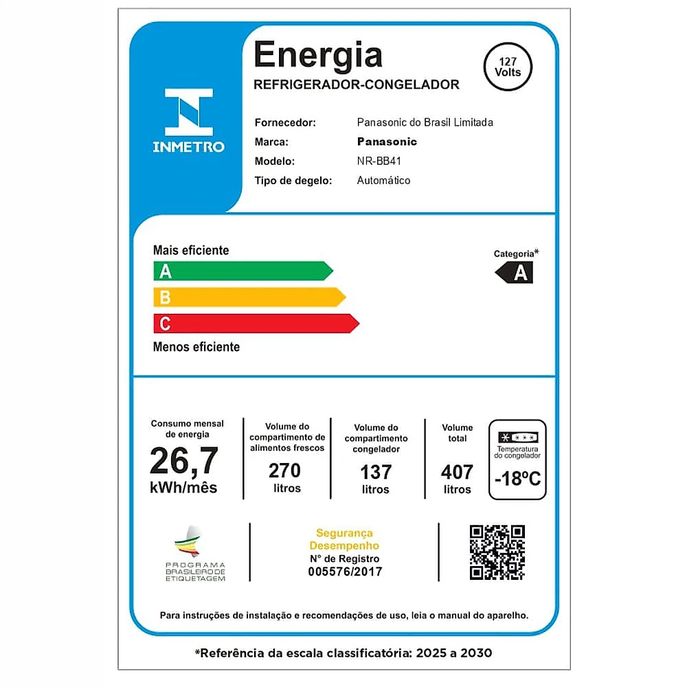 Refrigerador Bottom Freezer Panasonic de 02 Portas Frost Free com 407 Litros, Aço Escovado - BB41 110