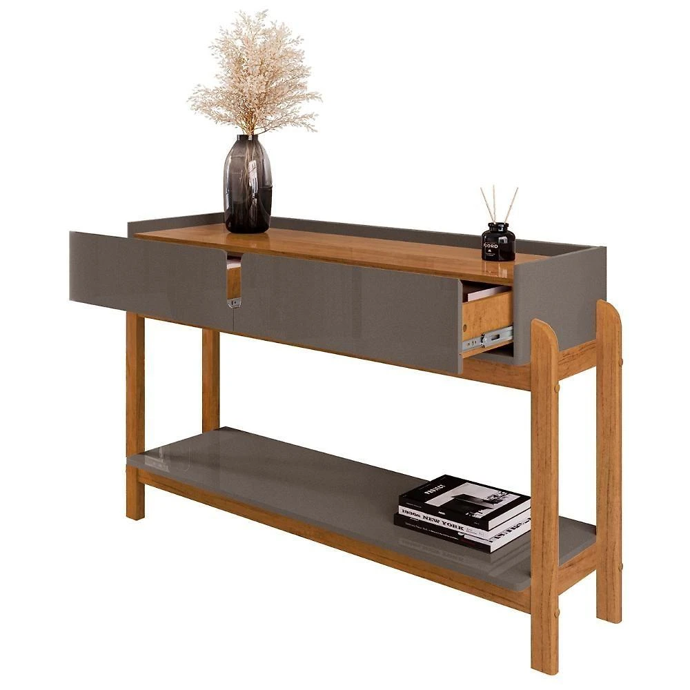 Miniatura Aparador De Sala 2 Gavetas 130cm Nay C14 Cinza Perola/cedro - Mpozenato