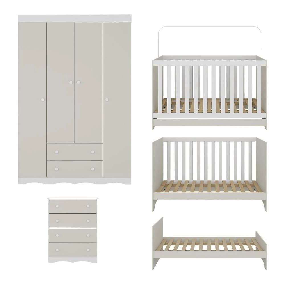 Quarto De Bebê Completo Com Berço Americano 3 Em 1 Realeza Multimóveis MP4587 Branco-off White