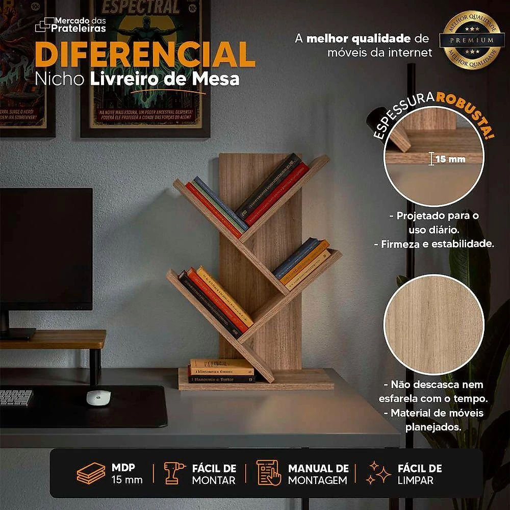 Livreiro de Mesa Vértice Organizador de Livros Revistas Carvalho Pontto Lavabo