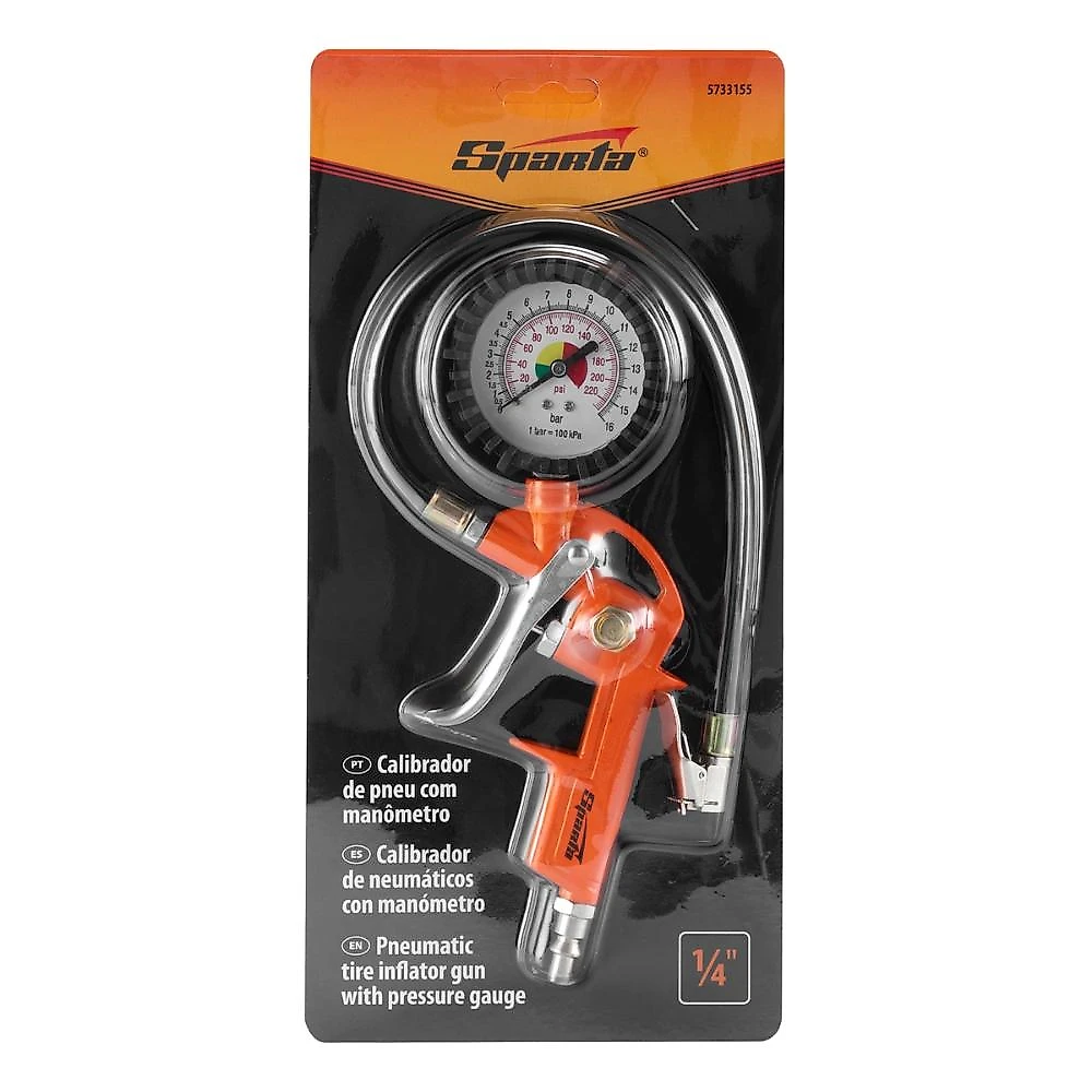 Calibrador de pneus pneumático 8 bar 1/4 rosca sparta