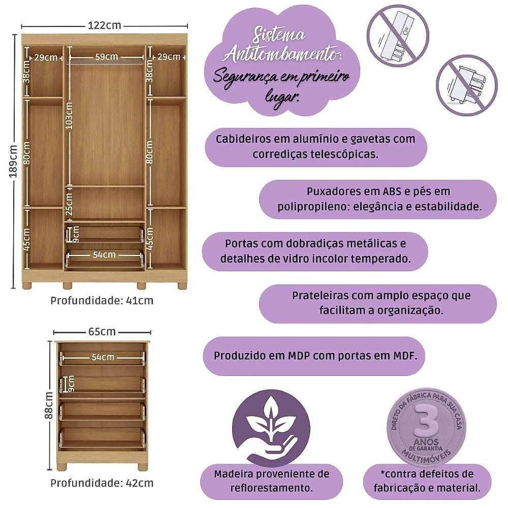 Quarto De Bebê Completo Com Berço Americano 3 Em 1 Fofura Multimóveis MP4649 Madeirado-branco