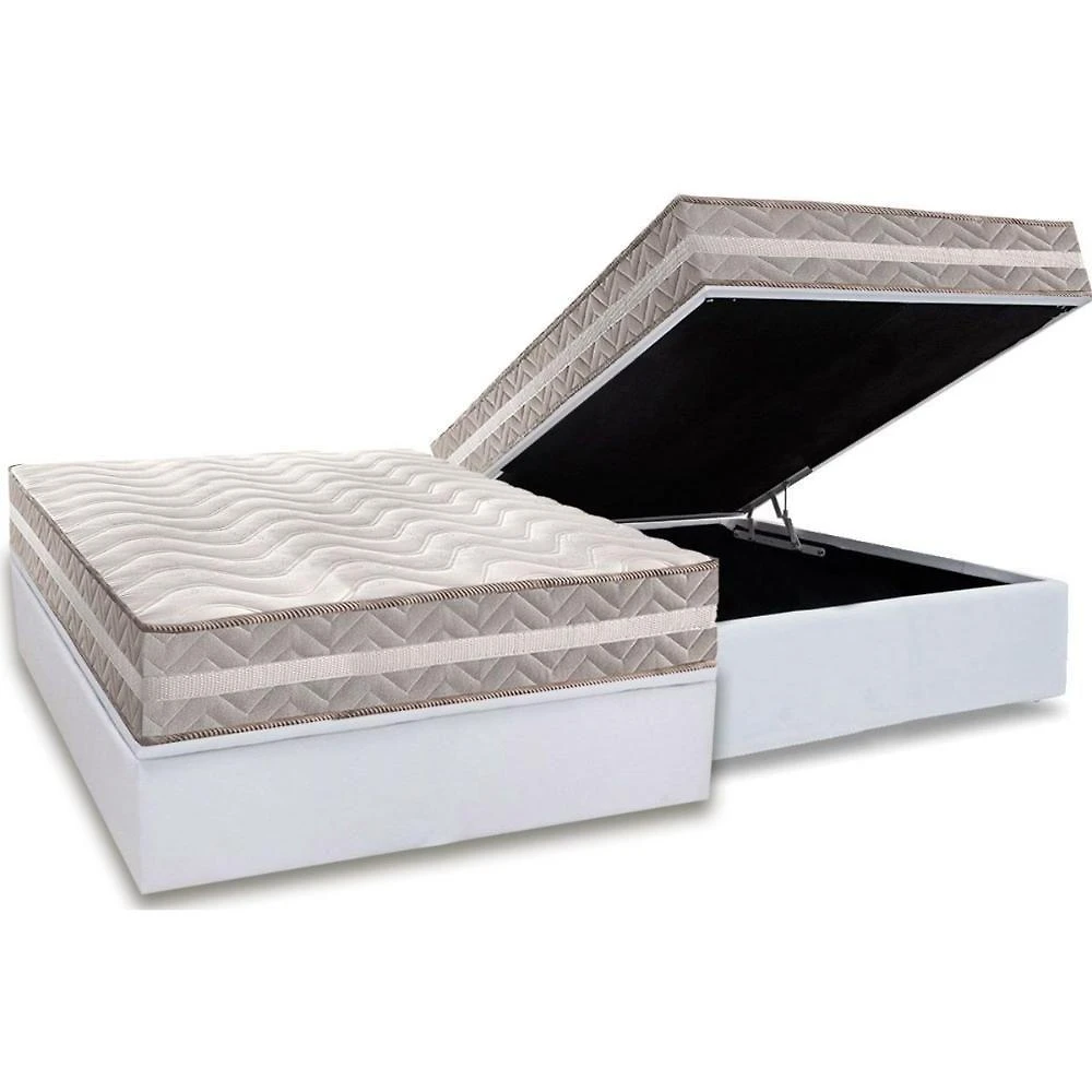 Conjunto Box Baú Casal: Colchão Espuma Paropas D33 D45- Pro Sono Double Face Prata + Base Crc Courano White (138x188)