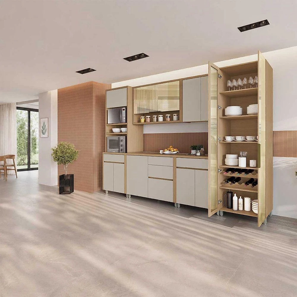 Cozinha Condessa 6 Peças 12 Portas 5 Gavetas MDF 340CM Carvalho Greige