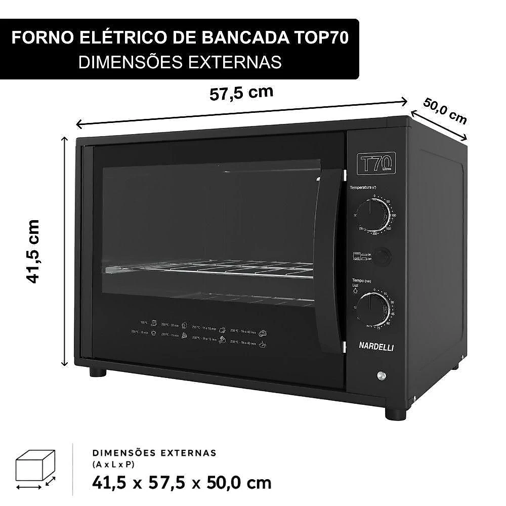Forno Elétrico Grill Bancada Nardelli Top 70L 1750W Preto 110V