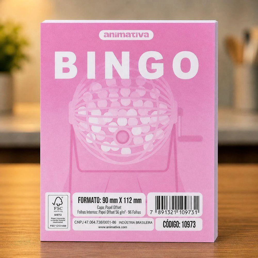 Cartela de Bingo 96 Folhas Papel Offset 90MM X 112MM Rosa Animativa