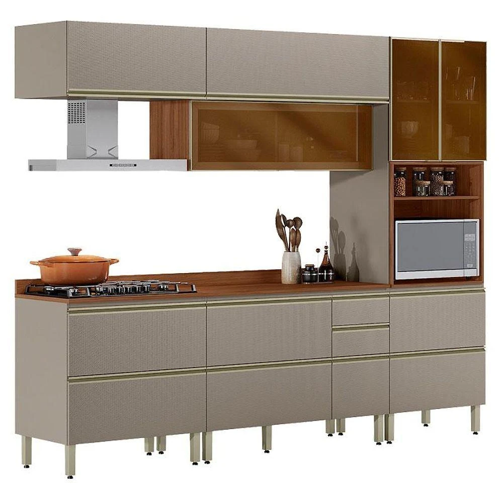 Cozinha Modulada Proença 5 Peças Nogueira Nude Prime Tx - Demartez