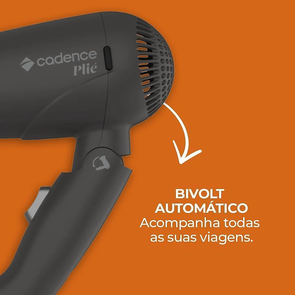 Secador de cabelos dobrável plié 1200w 2 velocidades cadence bivolt