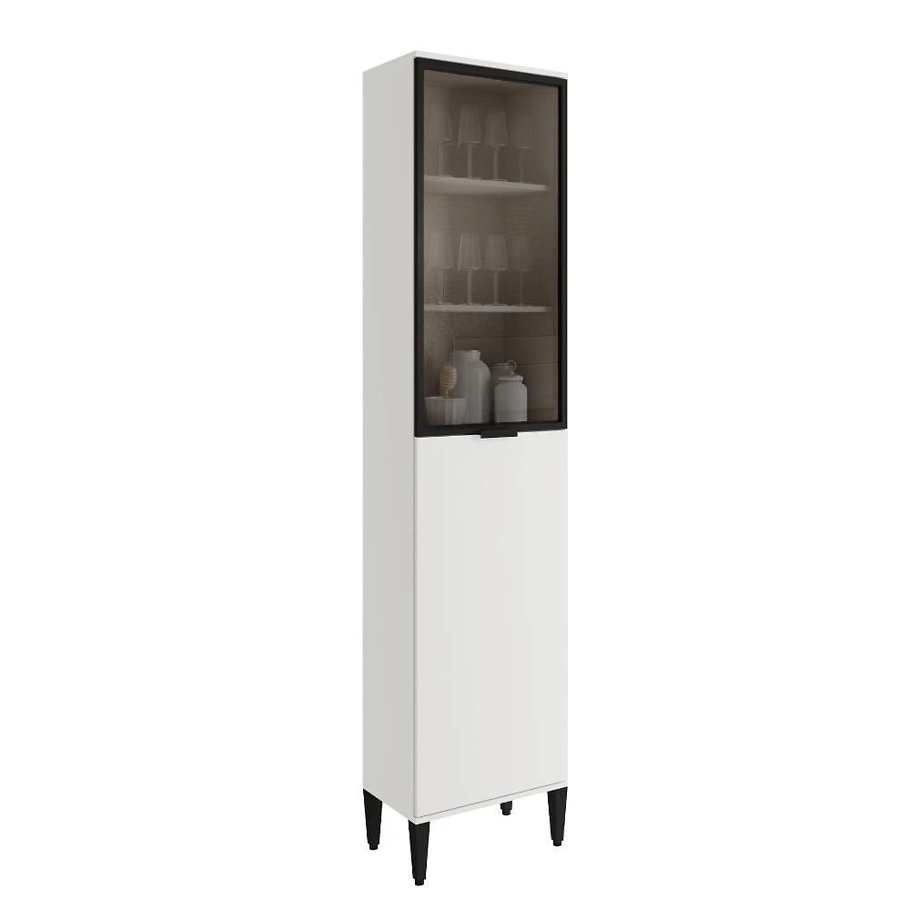 Paneleiro Miami 1 Porta + 1 Porta De Vidro 5 Prateleiras Carraro Branco